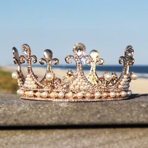 Gold Crown with Pearls & Crystals 👑 Parisian Fleur de Lis Crystal & Pearl Crown
